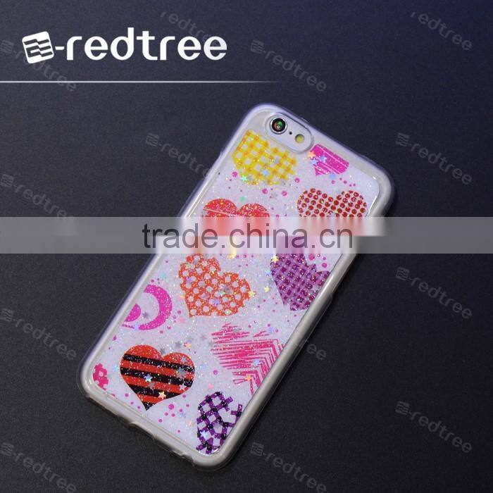 hot popular heart pattern with glitter tpu cell phone cover case