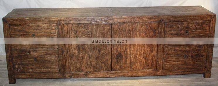 Antique Chinese Old Rustic Elm Two Door Four Drawer Cabinet