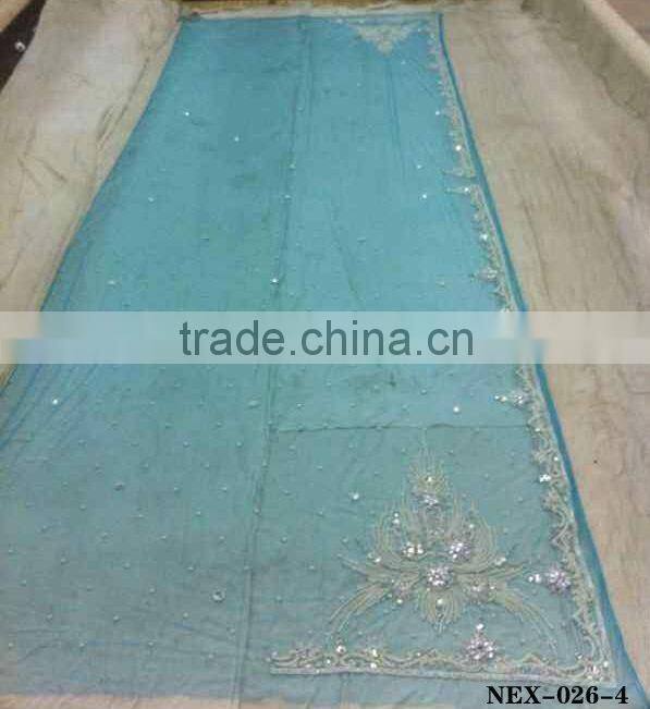 blue Stone work designer Partywear sarees lace fabric (NEX-026-4)