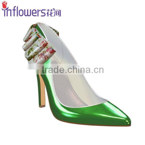 Green patent leather with back bowtie pointed toe ladies high heel shoes