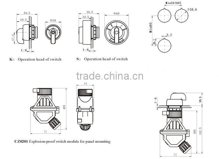 IECEx&ATEX Certified Explosion Proof 2 Pole Switch For Panel Mounting