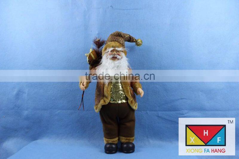 Natural Country Brown Standing Santa Claus Christmas Figure with Sled and Gift Bag