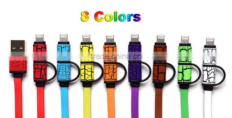 Factory price Supply 2 in 1 usb data cable flexible multi charger data cable for android and for htc phone