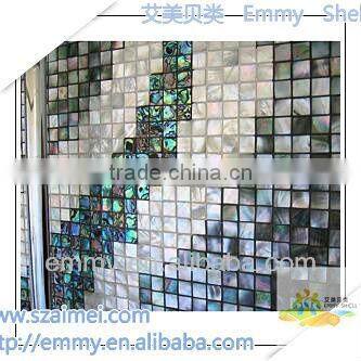 Mixed design shell mosaic tile diamond yellow and abalone mother of pearl mosaic