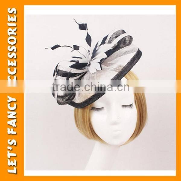 PGHD0652 Bridal design satin flower headband with veil fascinator hair decoration