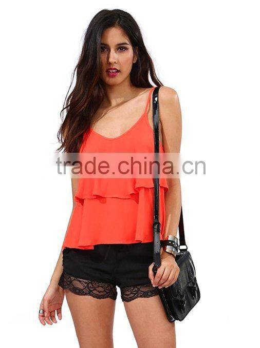 Womens Falbala Hem Swing Chiffon Camisole Slim Vest Top