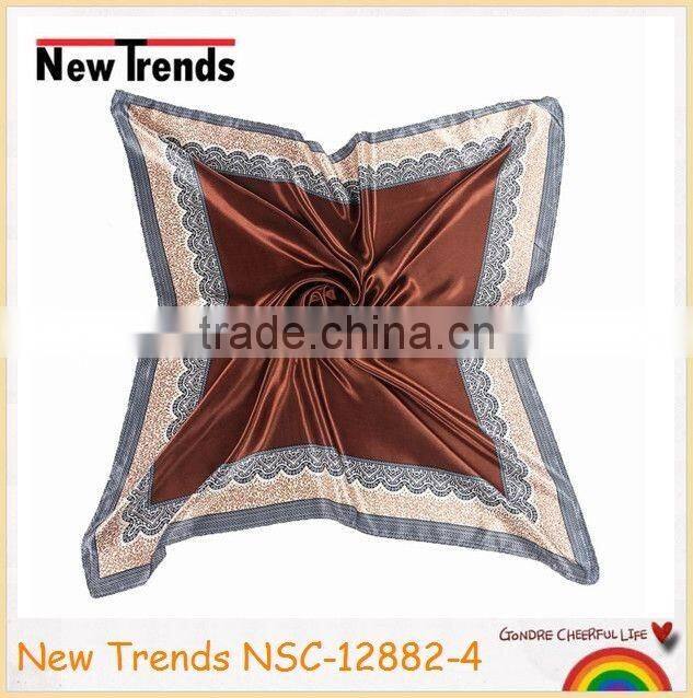 Placement solid color inner with lace trim imitate silk square scarf 90*90 cm
