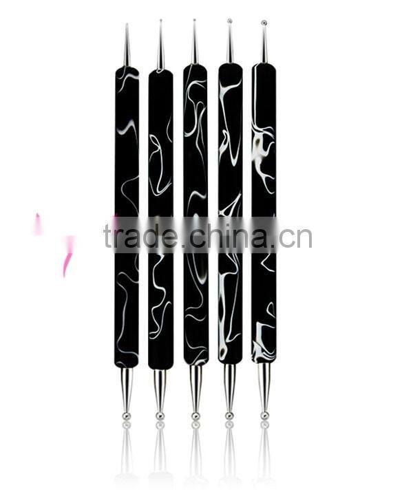 black acrylic material nail dotting pen set 5pcs packed by opp bag