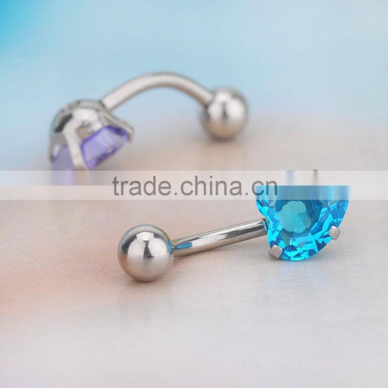 Multi Color Heart Shape Zircon Inlay Non-dangle Belly Button Naval Ring.