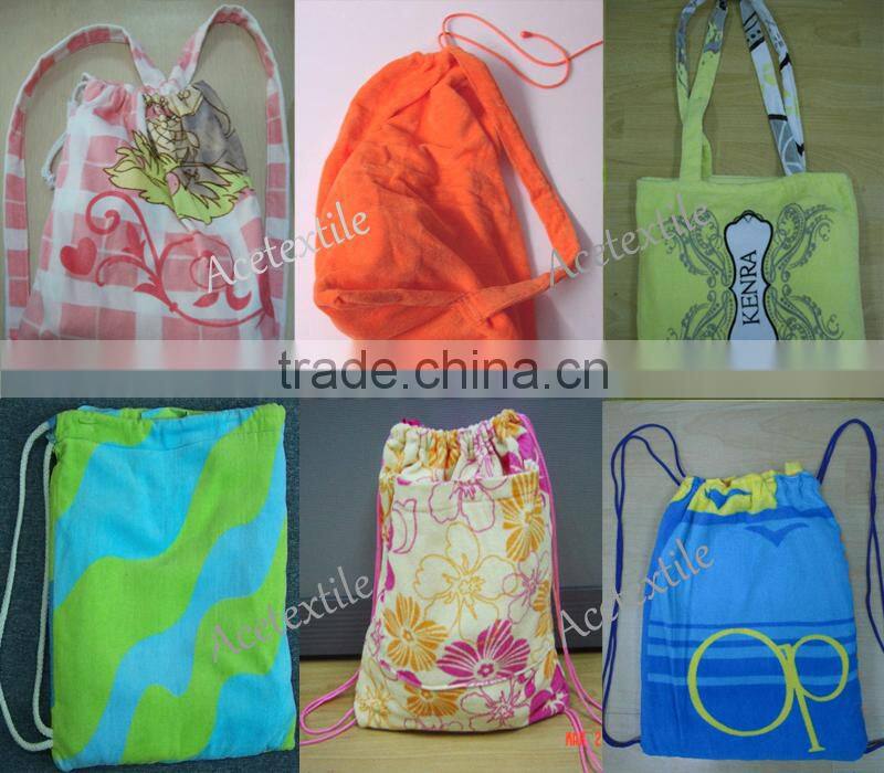 100% Cotton reactive printing single strap towel bag wholesale women strap beach towel bag