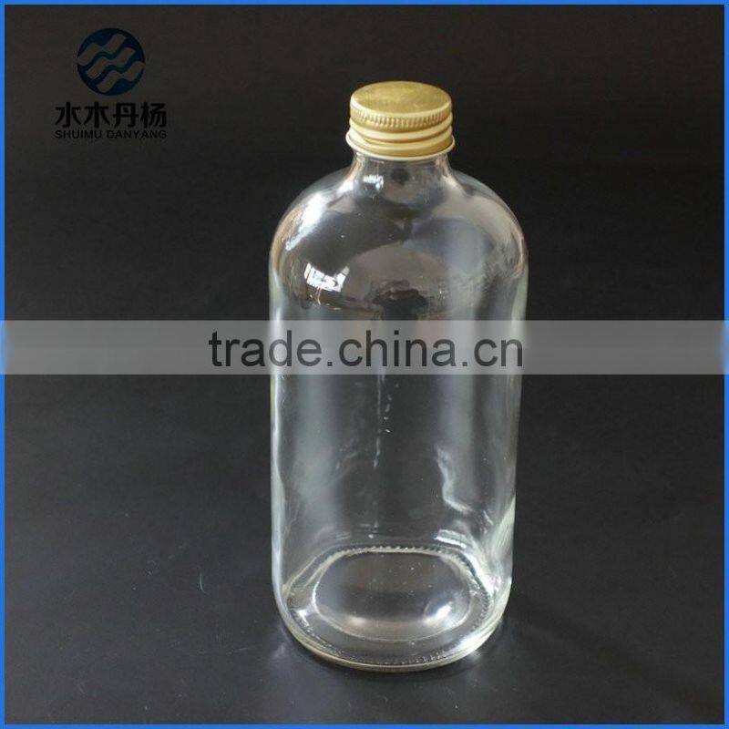 500ml 16oz clear boston round glass bottle pharmaceutical clear boston bottle with gold screw cap