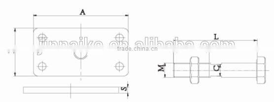 80*40 mm plate with bolts for folding gates track