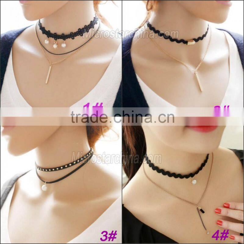 2016 IN STOCK Woman Hot Sexy Black Fancy lace Necklace wholesale
