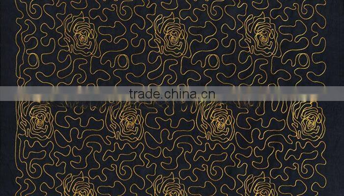 black gold 100% silk organza embroidered tulle fabric
