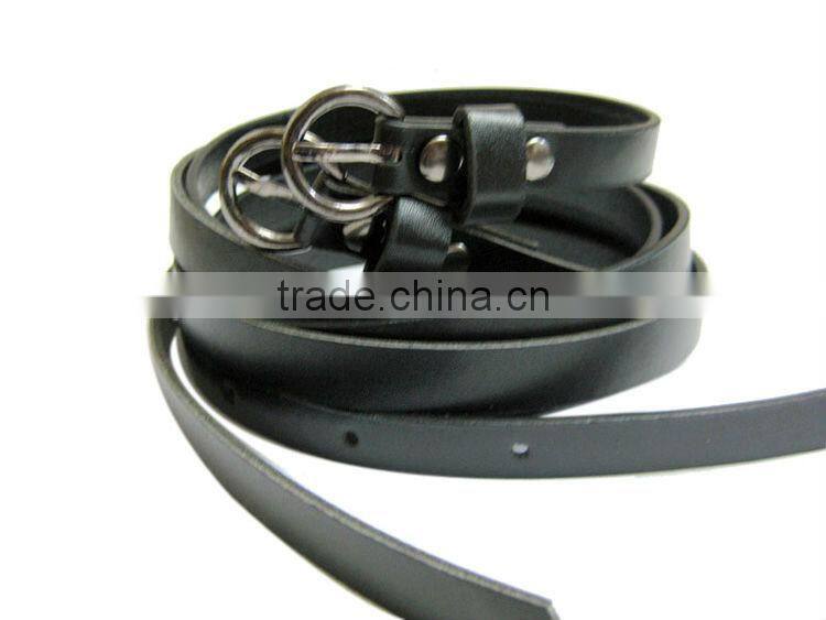 Women's 3/8" (9 mm) Skinny Black Color Faux Leather Dress Belt