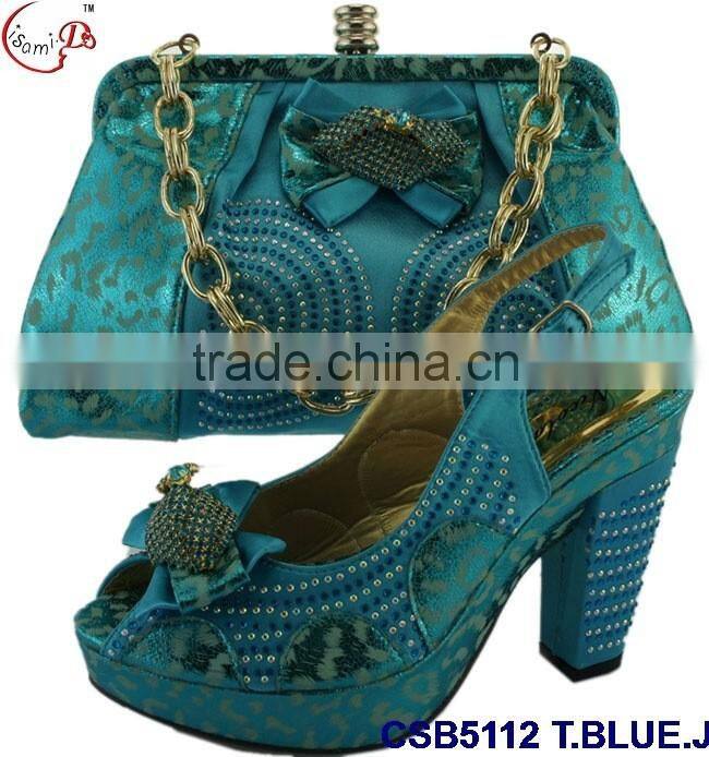 high rough heals shoes and bag match set with stones famous in European style for young lady for wedding /party
