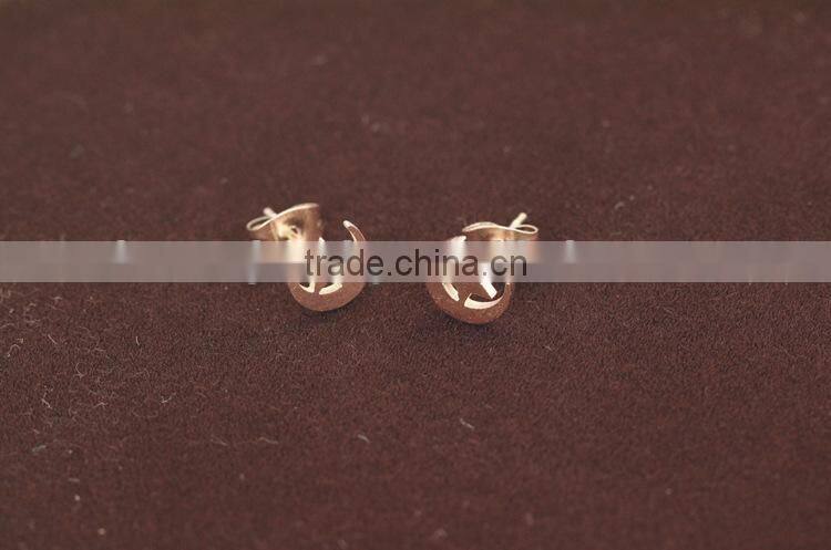 KSTONE 2015 New Fashion Rose Gold Plated Stainless Steel Lovely Moon And Star Stud Earrings