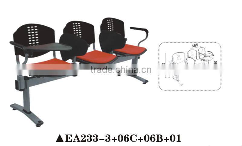 New design bank furniture, plastic waiting chairs with writing board EA233-3+06C+06B+01