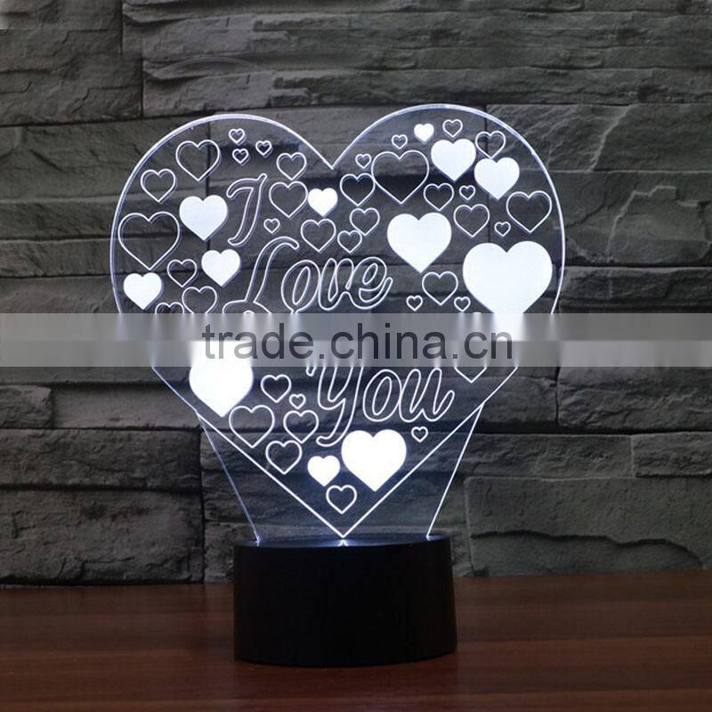 Wedding Decoration Arcylic 3D Sculpture LED 7 Colors Flashing Touch Control Night Light Costumize