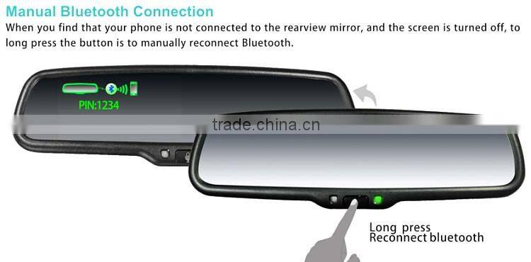 Handsfree car kit Bluetooth Car Rearview Mirror with back up display