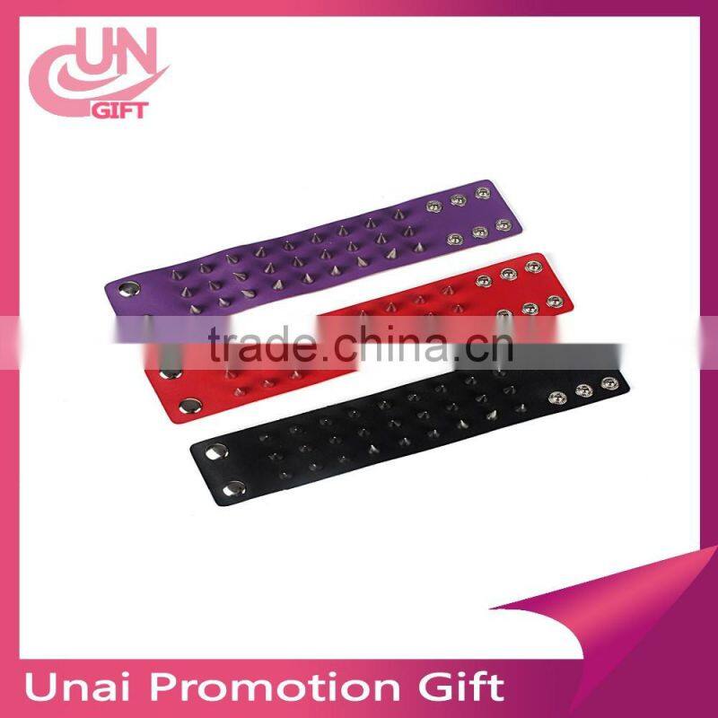 Unique Four Row Cuspidal Spikes Rivet Stud Wide Cuff Leather Punk Gothic Rock Unisex Bangle Bracelet