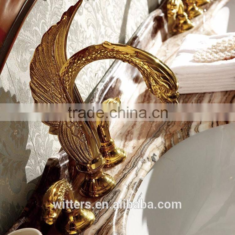 WTS-8188 70 inch luxury bathroom furniture golden decoration double sinks wood bathroom vanity cabinets with three holes