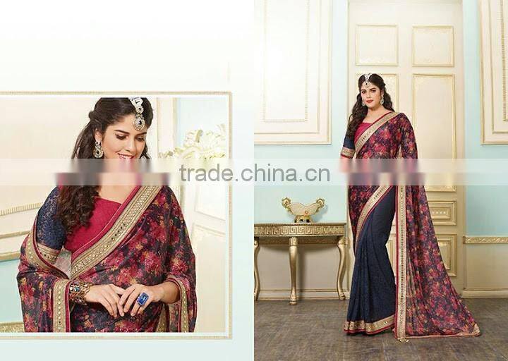 Dark Red Georgette On Fancy Net Saree Online Buy