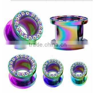 Black anodized surgical steel ear piercings fake ear plugs tunnel screw fit plug