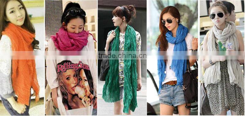 Promotion 1Dollar Scarf 2014 New Fashion Women Girls Candy Color Crinkle Long Soft Scarf Wrap Shawl Stole