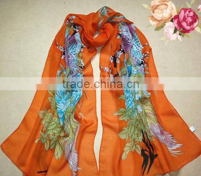 2014 Newest Fashion Flower Peacock Silk Chiffon Neck Scarf Wrap Shawl Stole Neck Wrap Women
