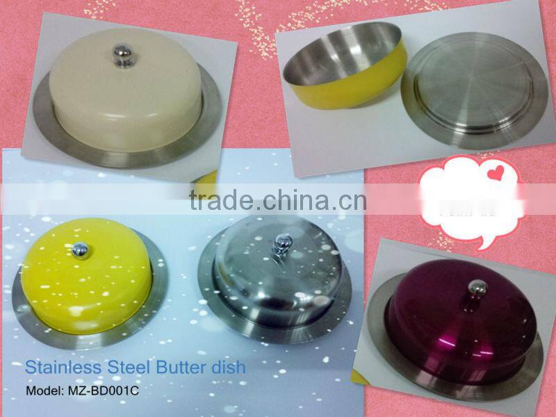Round Stainless steel butter dish with lid -spray-paint color