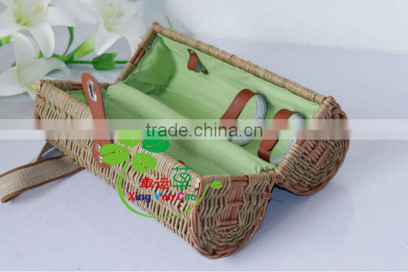 portable antique wicker wash wine bottle insulated carrying basket with handle