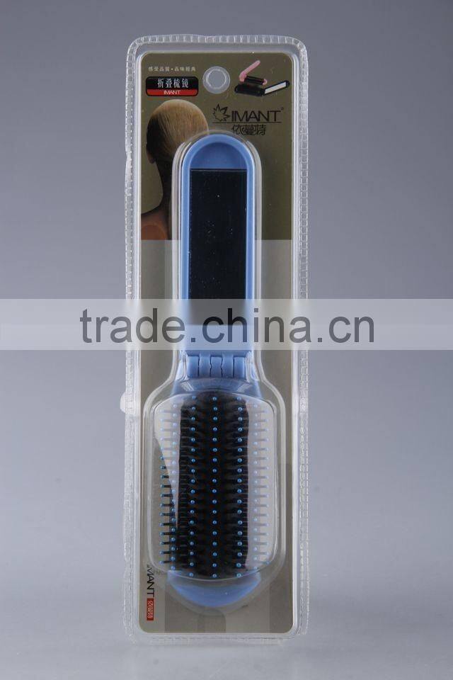 Strip shape plastic folding comb with mirror/hair brush
