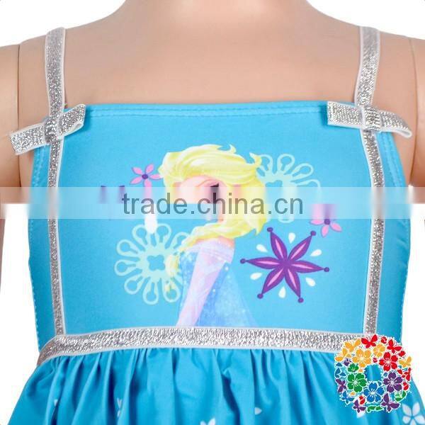 Fairy Blue Cartoon Print Little Baby Girls Dress Swimsuit