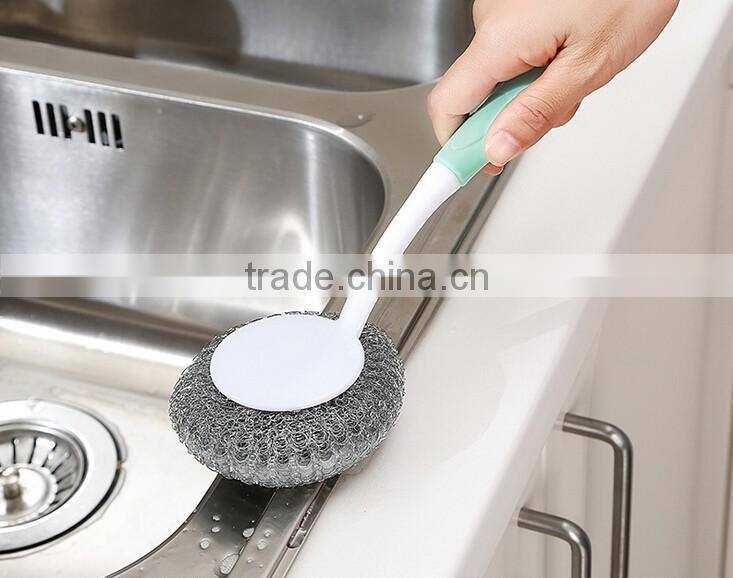 plastic washing pot brush cleaning brush with Steel wire ball