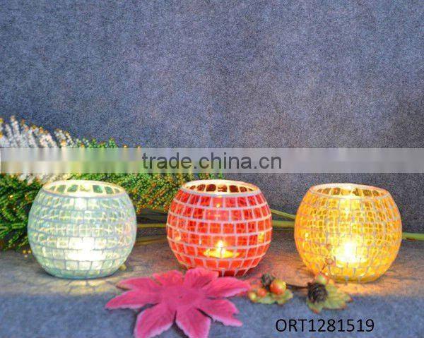 Glass colorful mosaic candle holder