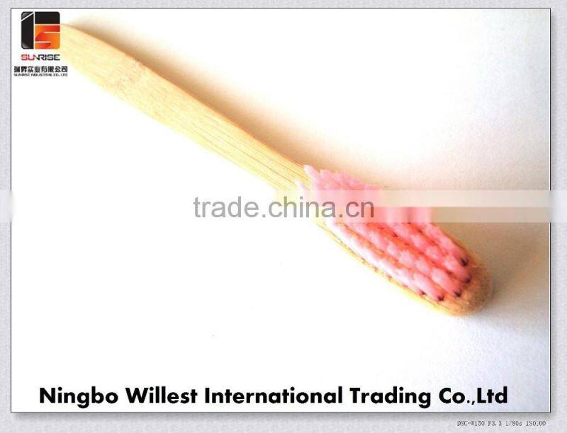 high quality bamboo toothbrush with soft pink bristle