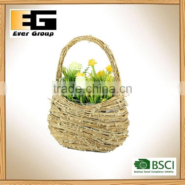 Exquisite natural rattan basket with handle for garden planter
