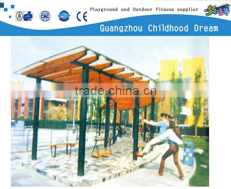 (HD-19206)Outdoor wood corridor with swing and benches