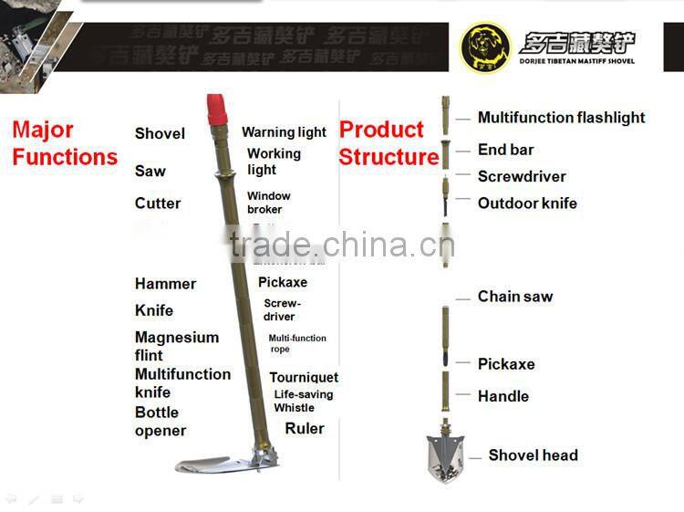 Outdoor Camping Vehicle Emergency Survival Kit Outdoor Multifunction Shovel With Reinforcing Bar, Warning Light