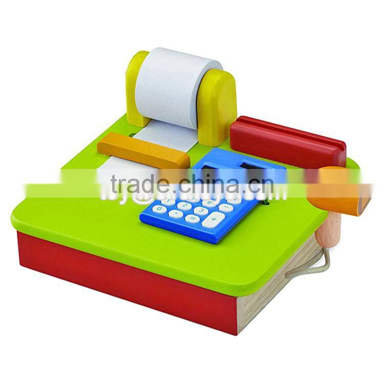 New style kids pretend play cash register wooden cashier toy W10A062
