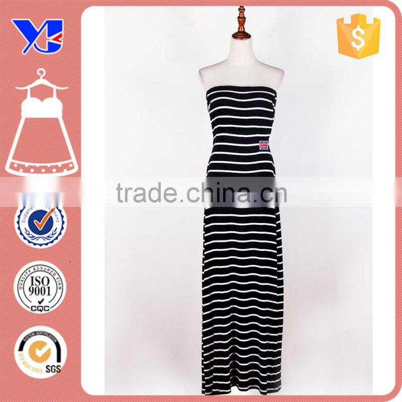 Off-shoulder bra top flag detail slimy waist stripes tube maxi dress