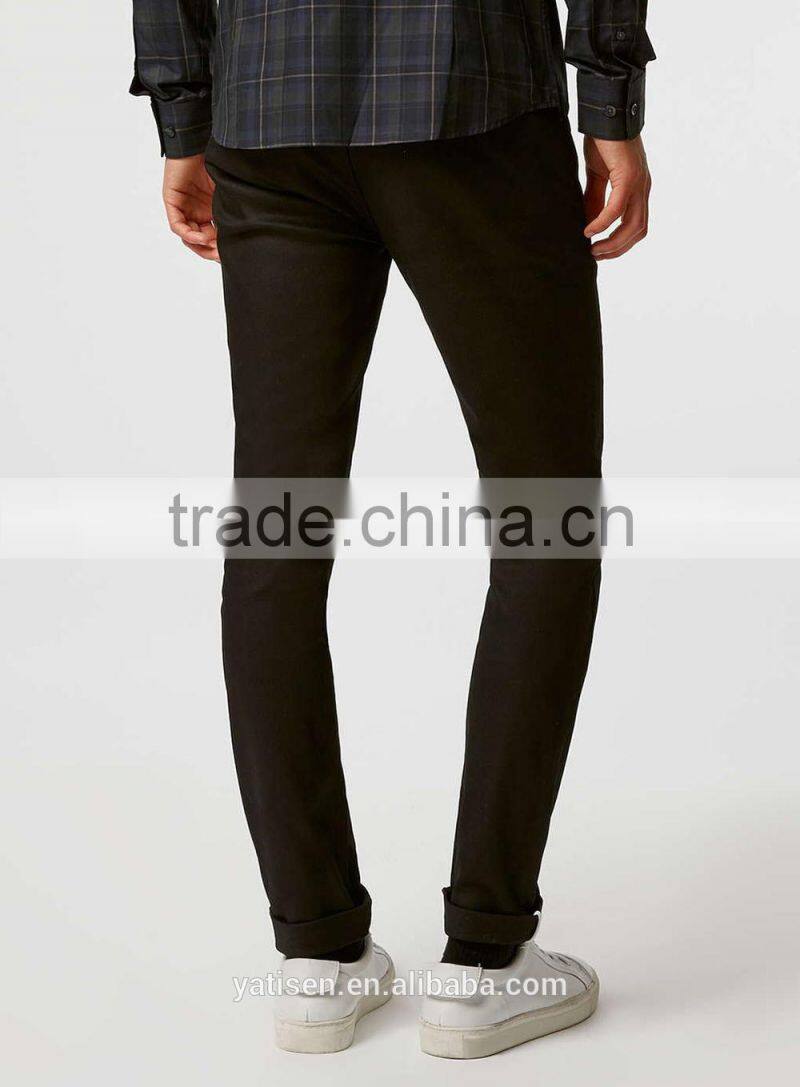 Black Twill Stretch Skinny Chinos new fashion men's solid slim fit cotton casual pants trousers