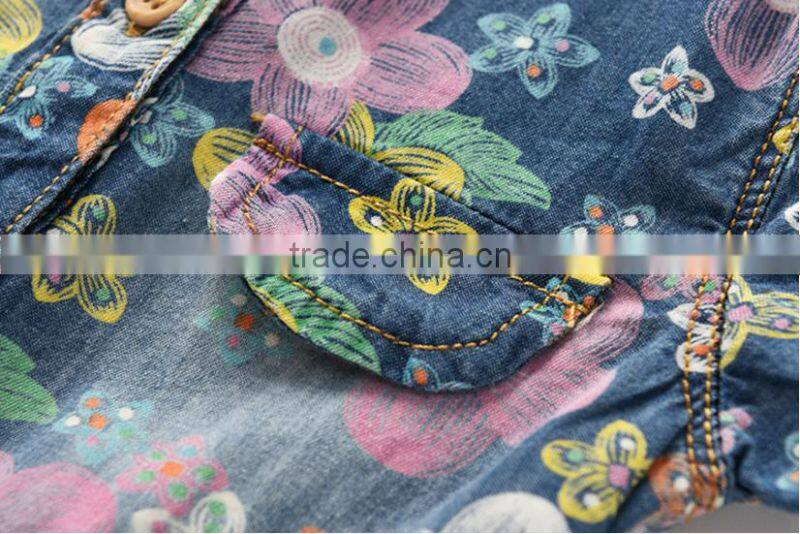 Wash Printing Flower Denim Dresses of the girls