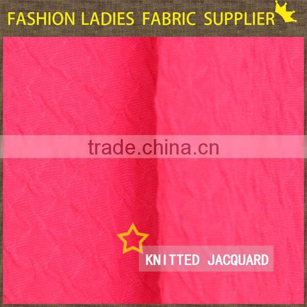 100%POLYESTER LADIES BASE SHIRT GARMENTS DRESS WATERMENLON RED KNITTED JACQUARD FABRIC