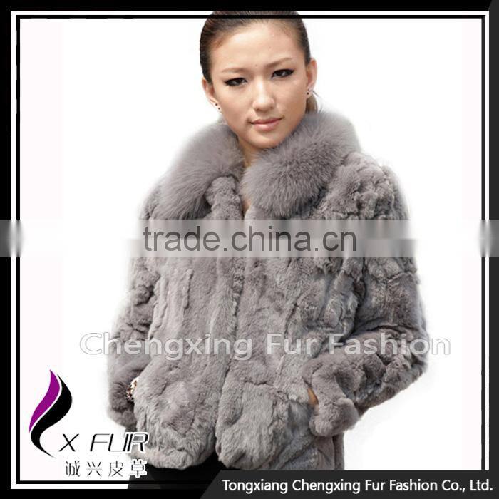 CX-G-A-70 Rex Rabbit Fur With Fox Fur Collar Women Coat Wear