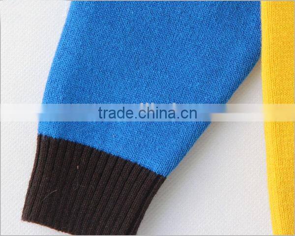 Cartoon style baby knitting sweater raglan sleeve contrast color pullover