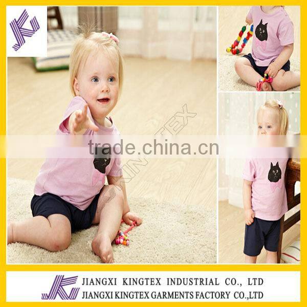 Baby Children clothing set,girls boys t shirt+pants undershirt Shorts,kids pink cat printing set