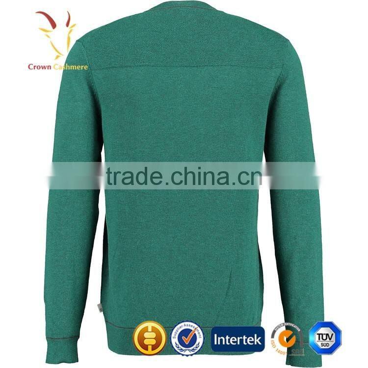 Green V Neck Long Sleeve Crop Cashmere Sweater Men Collar