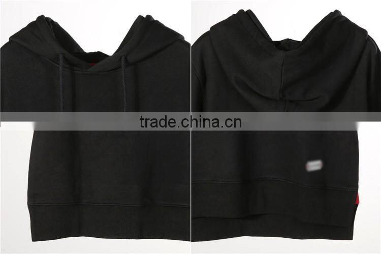 2016 wholesale OEM high quality black short sleeve fleece french terry sports hoodie for men